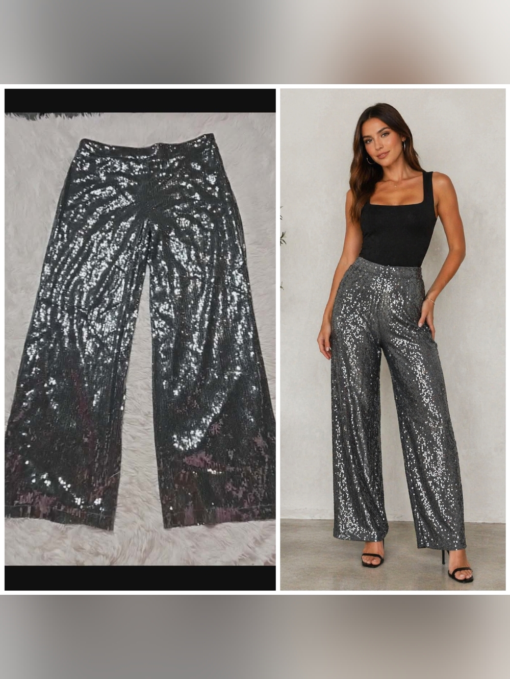 A New Day Sparkly Sequin Silver Gray Dressy Wide-Leg Pants Size 12 34x30